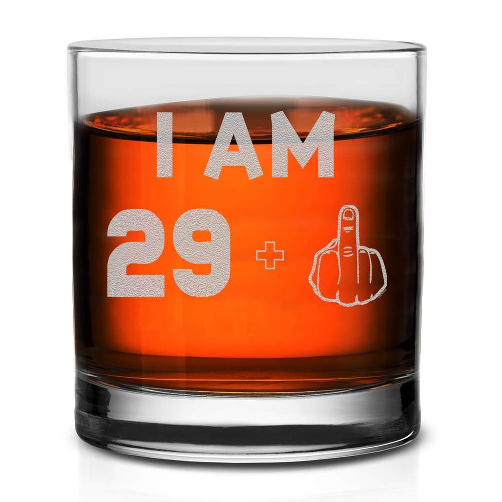 Veracco I am 29+1 Middle Finger Whiskey Glass FunnyGift For Someone Who Loves Drinking Bachelor Party Favors (Clear, Glass)