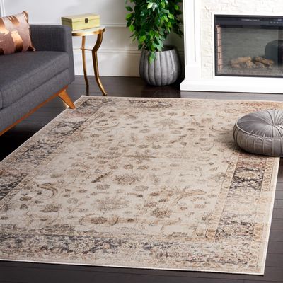 SAFAVIEH Vintage Collection Area Rug - 5'1" x 7'6", Stone, Oriental Distressed Viscose Design, Ideal for High Traffic Areas in Living Room, Bedroom (VTG120-3440)