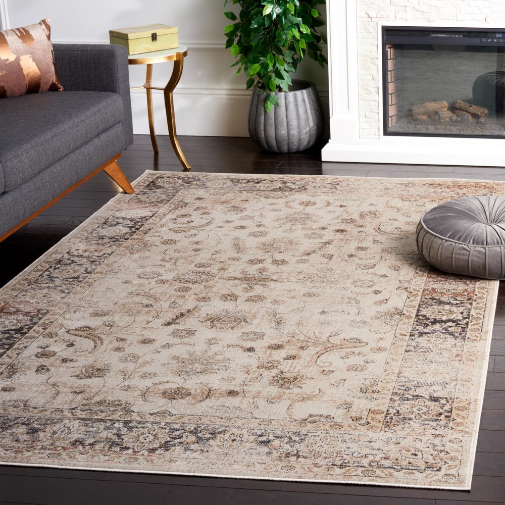 SAFAVIEH Vintage Collection Area Rug - 5'1" x 7'6", Stone, Oriental Distressed Viscose Design, Ideal for High Traffic Areas in Living Room, Bedroom (VTG120-3440)