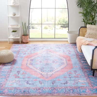 SAFAVIEH Washable Rug Serapi Collection - 8' x 10', Light Blue & Beige, Slip Resistant & Easy to Clean, Ideal for Living Room, Bedroom, Dining Space (SEP356J)