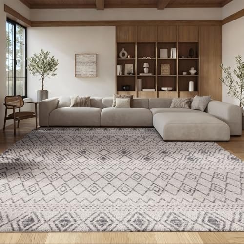 SAFAVIEH Area Rug 8x10 - Tulum Collection - Large - Ivory & Grey, Moroccan Design, Non-Shedding & Easy to Clean, Ideal for Living Room, Bedroom, Dining Space (TUL628A)