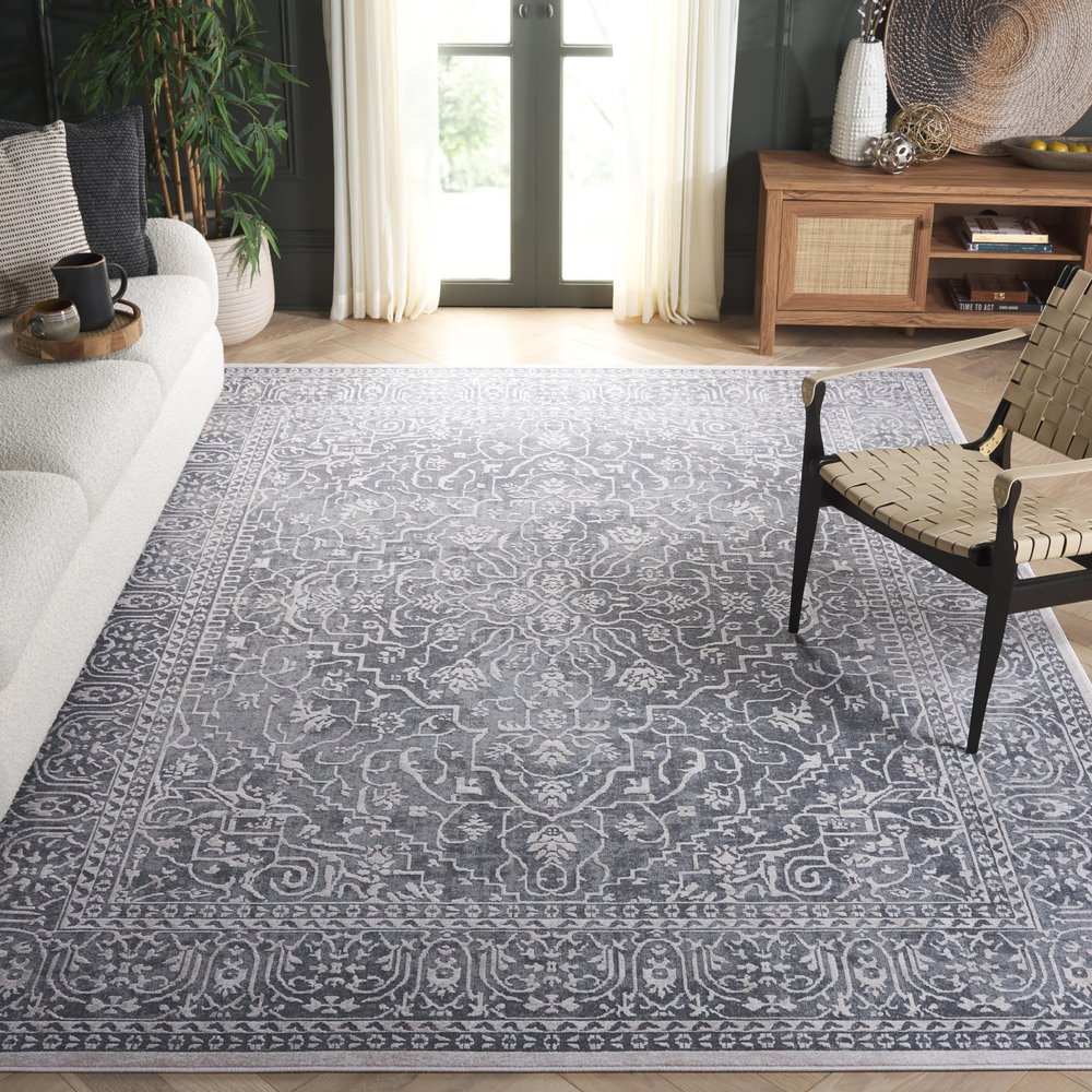 SAFAVIEH Area Rug 9x12 - Reflection Collection - Large - Dark Grey & Cream, Non-Shedding & Easy Cleaning, Ideal for Living Room, Bedroom, Dining Space (RFT670B)