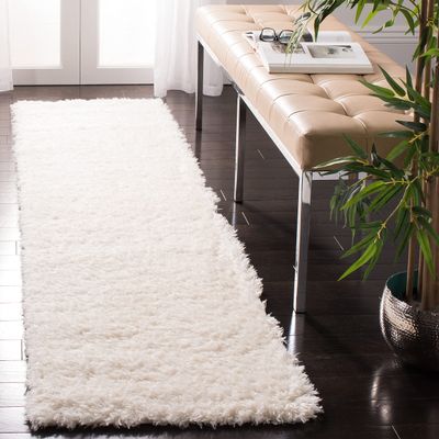 SAFAVIEH Madrid Shag Collection Runner Rug - 2' x 12', Ivory, Solid Design, Non-Shedding & Easy Care, 1.6-inch Thick Ideal for High Traffic Areas in Living Room, Bedroom (MDG256A)