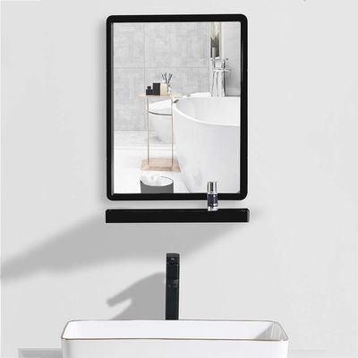 40 x 50cm Black Metal Framed HD Wall Mirror Large Shaving Vanity Mirror with Shelf,Simple Elegant Design for Bathroom