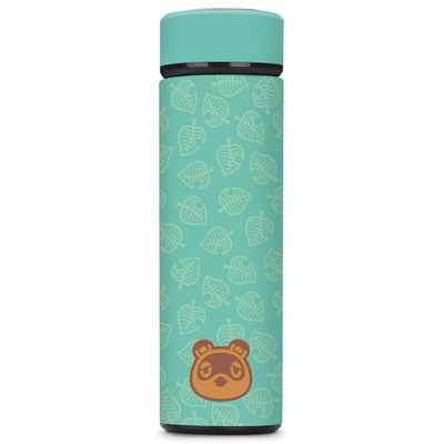 Animal Crossing: New Horizons - Teal Leaves Vacuum Insulated Stainless Steel Sport Water Bottle, Hot Cold, Double Wall, Simple Thermo Travel Mug, Hydro Metal Canteen, 17 oz, 500 ML