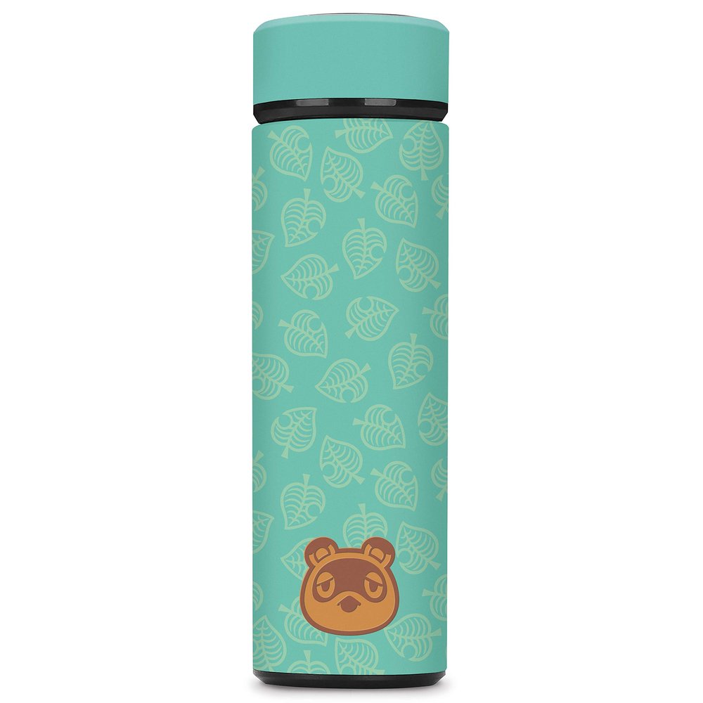 Animal Crossing: New Horizons - Teal Leaves Vacuum Insulated Stainless Steel Sport Water Bottle, Hot Cold, Double Wall, Simple Thermo Travel Mug, Hydro Metal Canteen, 17 oz, 500 ML
