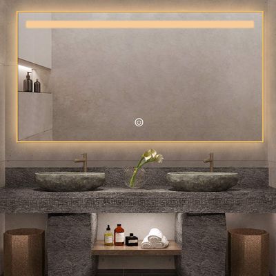 LED Lighted Bathroom Mirror, Modern Touch Dimmable Wall Mirror with Dimmer and Lights, Wall Mounted Fogless Backlit Lighted Makeup Vanity Mirror