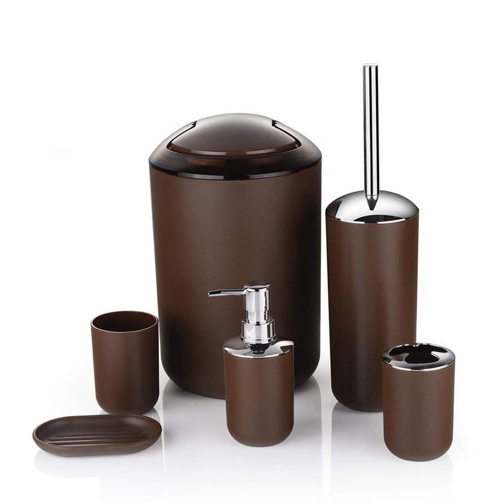 ZHIZHOU Bathroom Set 6 Pieces/Set Bathroom Accessory Set with A Variety of Color Options Plastic Brown