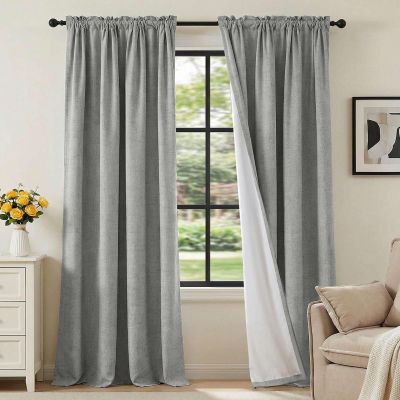 H.VERSAILTEX Linen Look 100% Blackout Curtains 95 Inches Long for Bedroom Full Light Blocking Rod Pocket Linen Textured Thick Window Curtain Drapes with White Backing, Dove Gray, 2 Panels