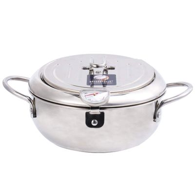 Cabilock Mini Deep Fryer with Cooking Oil Filter Strainer Stainless Steel for Gas Stove Electric Stove Temperature Controlled Frying Pan
