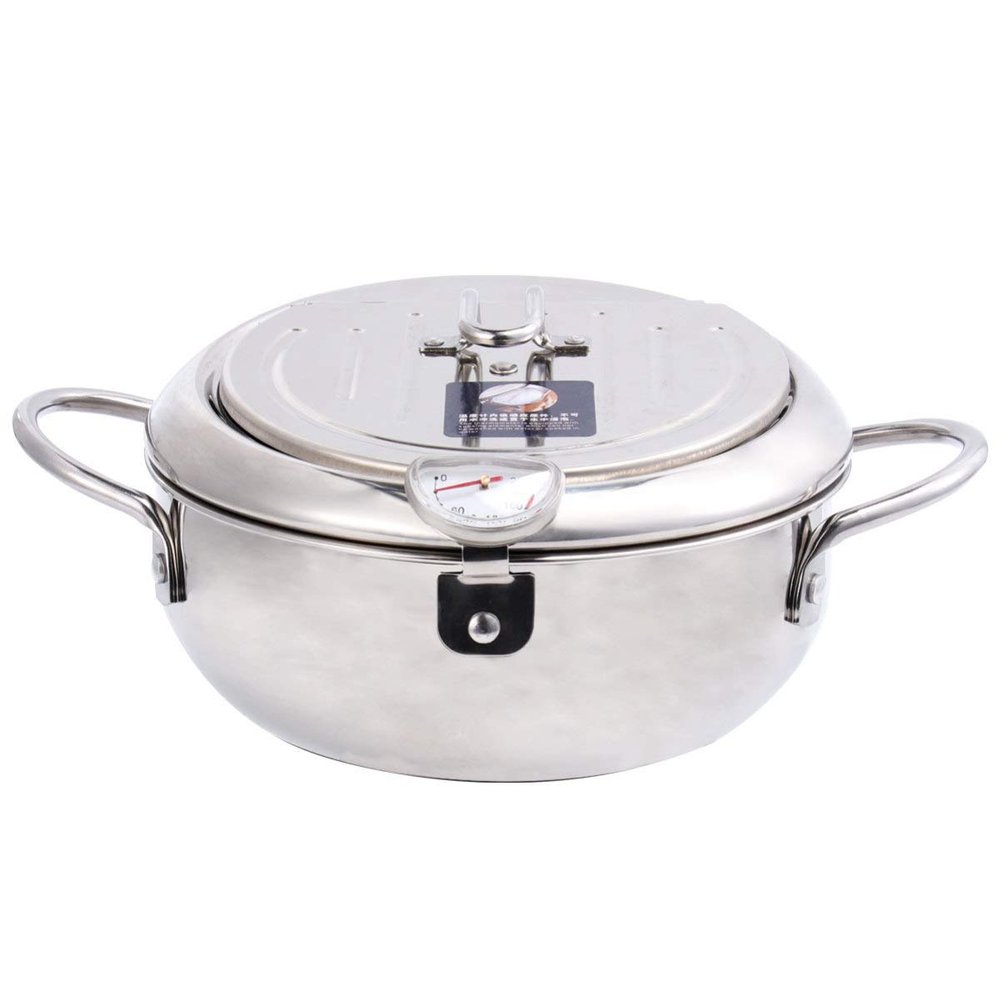 Cabilock Mini Deep Fryer with Cooking Oil Filter Strainer Stainless Steel for Gas Stove Electric Stove Temperature Controlled Frying Pan