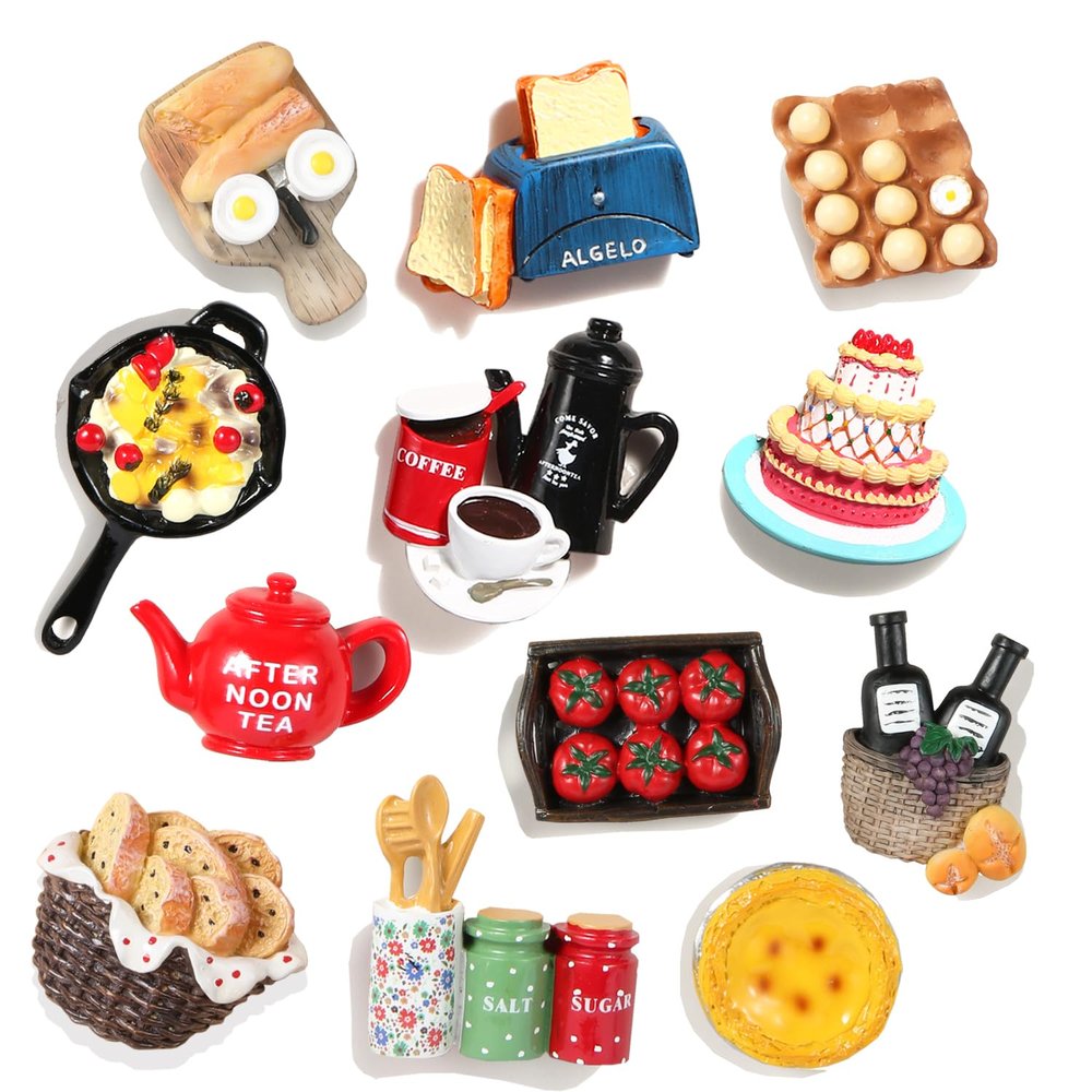 12pcs Cute Food Fridge Magnets for Fridge Cute Magnet Refrigerator Stickers for Kitchen Magnet Decorative Strong Resin Fun Magnets Home Decor Office