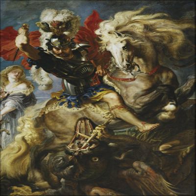 24"x36" Gallery Poster, St George Fighting the Dragon by Peter Paul Rubens