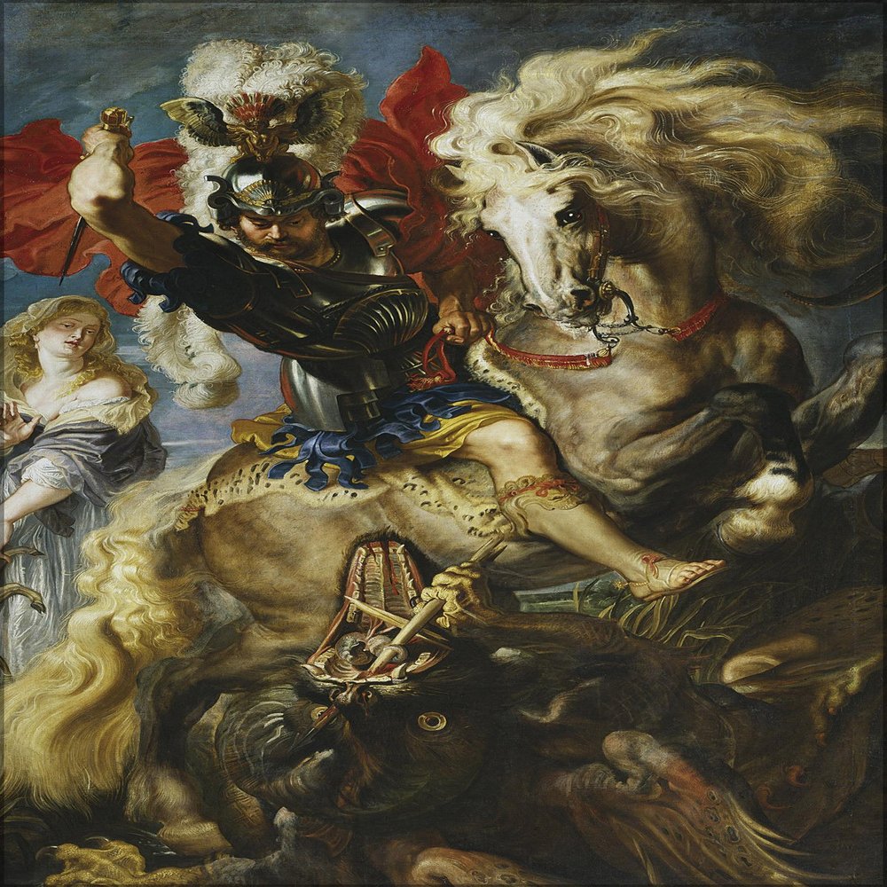 24"x36" Gallery Poster, St George Fighting the Dragon by Peter Paul Rubens