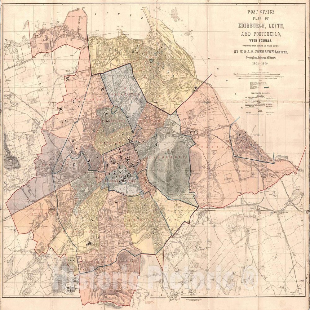 Historic Map - 1909 Post Office Plan of Edinburgh, Leith and Portobello ...