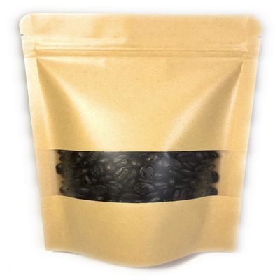 100 pk Kraft Paper Stand Up 5.5 x 8 Smell Proof Pouch Bags with Window 6 ounce 5.5 Mil Thick Reusable & Resealable Strong Zip Seal, Food Grade ROYPACK (5.5 x 8 inch)