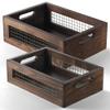 NAGAWOOD Wooden Countertop Baskets Set of 2 for Kitchen, Pantry|Wall Mount Upgrade with Full Accessories| Rustic Nesting Boxes|Wooden Organizer Crates for Vegetables, Produce, Bread view 1