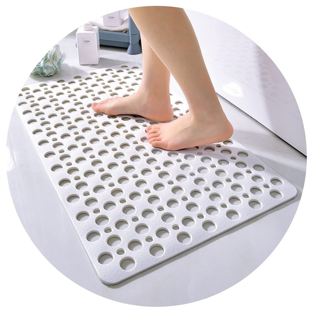 Bath Shower Mat Non-Slip Mat, Bathroom Shower Room Carpet Plastic Bathtub Foot Pad with Suction Cup Drainage Hole Anti-Drop Pad ALGFree (Color : White, Size : 40x88cm+60x90cm)