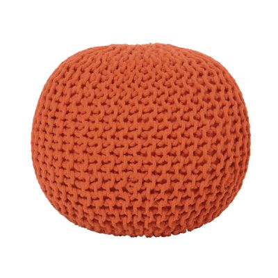 REDEARTH Round Pouf Ottoman - Hand Knitted Cable Boho Poof - Pouffe Circular Footrest for Living Room - Bedroom - Patio - 100% Cotton (19.5"x19.5"x14") - Burnt Orange