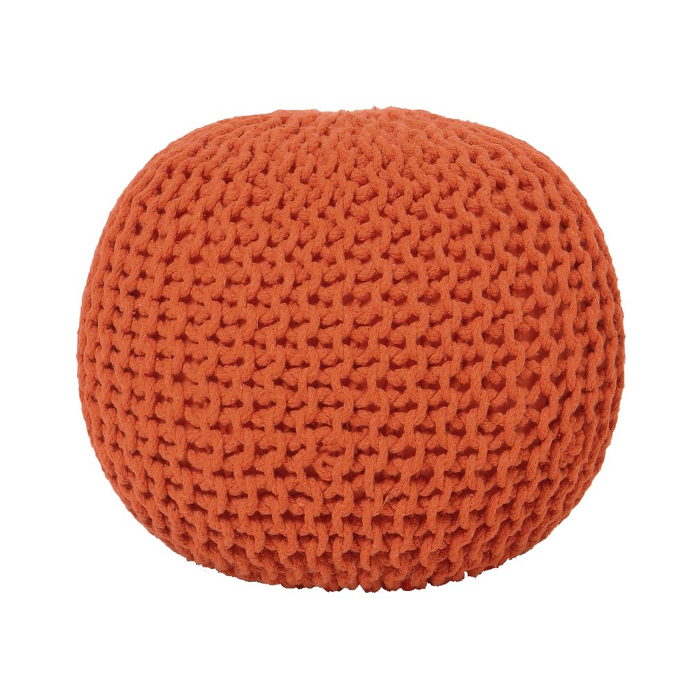 REDEARTH Round Pouf Ottoman - Hand Knitted Cable Boho Poof - Pouffe Circular Footrest for Living Room - Bedroom - Patio - 100% Cotton (19.5"x19.5"x14") - Burnt Orange