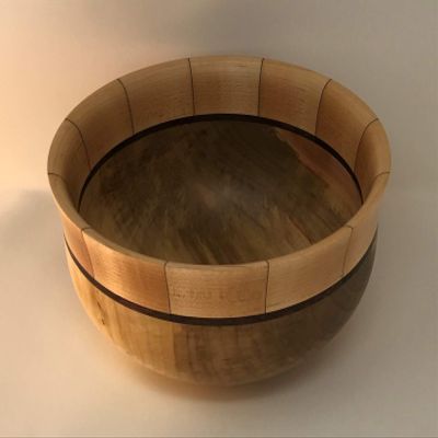 2318 Silver Maple Bowl with Sugar Maple Rim and Walnut Accent