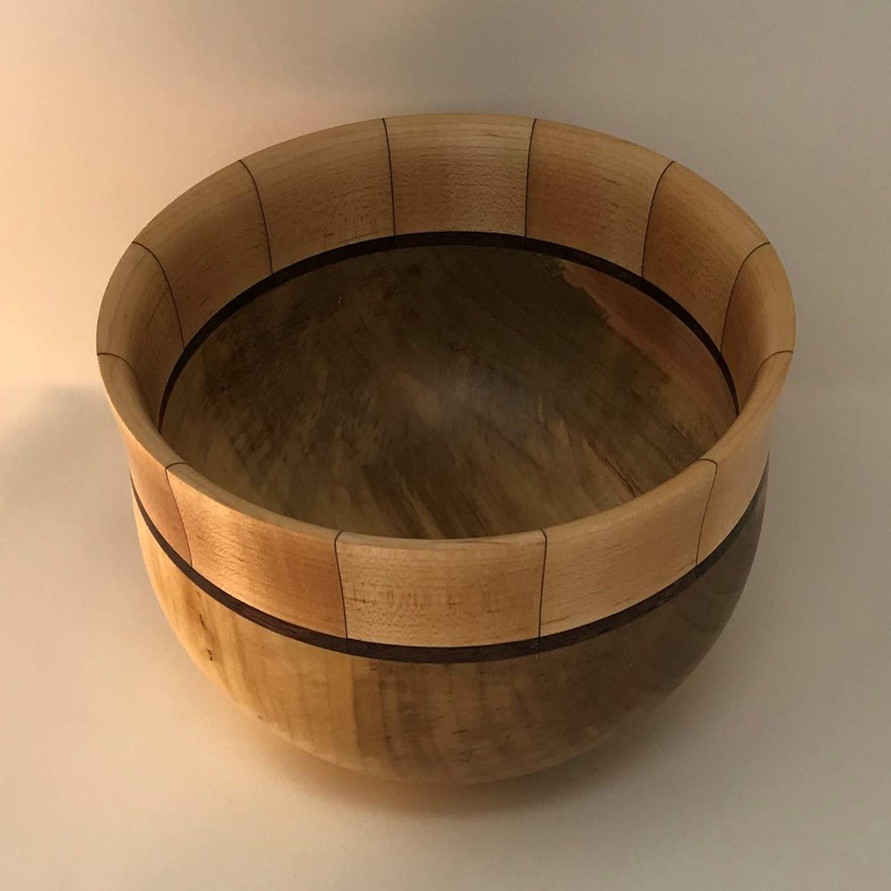 2318 Silver Maple Bowl with Sugar Maple Rim and Walnut Accent