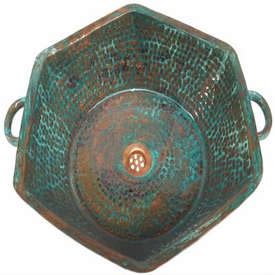 Side Handles Rustic Distressed Vessel Bathroom Copper Sink Bowl Hexagon Copper Kitchen Bar Prep Wash Basin Washbowl Household Remodel