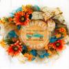Artisan hand painted fall, autumn, and harvest wreath for front door or inside pumpkin patch decorations. Features blue truck, pick your own pumpkins, autumn flowers. Very full & one of a kind! view 1