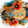 Artisan hand painted fall, autumn, and harvest wreath for front door or inside pumpkin patch decorations. Features blue truck, pick your own pumpkins, autumn flowers. Very full & one of a kind! view 2