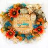 Artisan hand painted fall, autumn, and harvest wreath for front door or inside pumpkin patch decorations. Features blue truck, pick your own pumpkins, autumn flowers. Very full & one of a kind! view 3