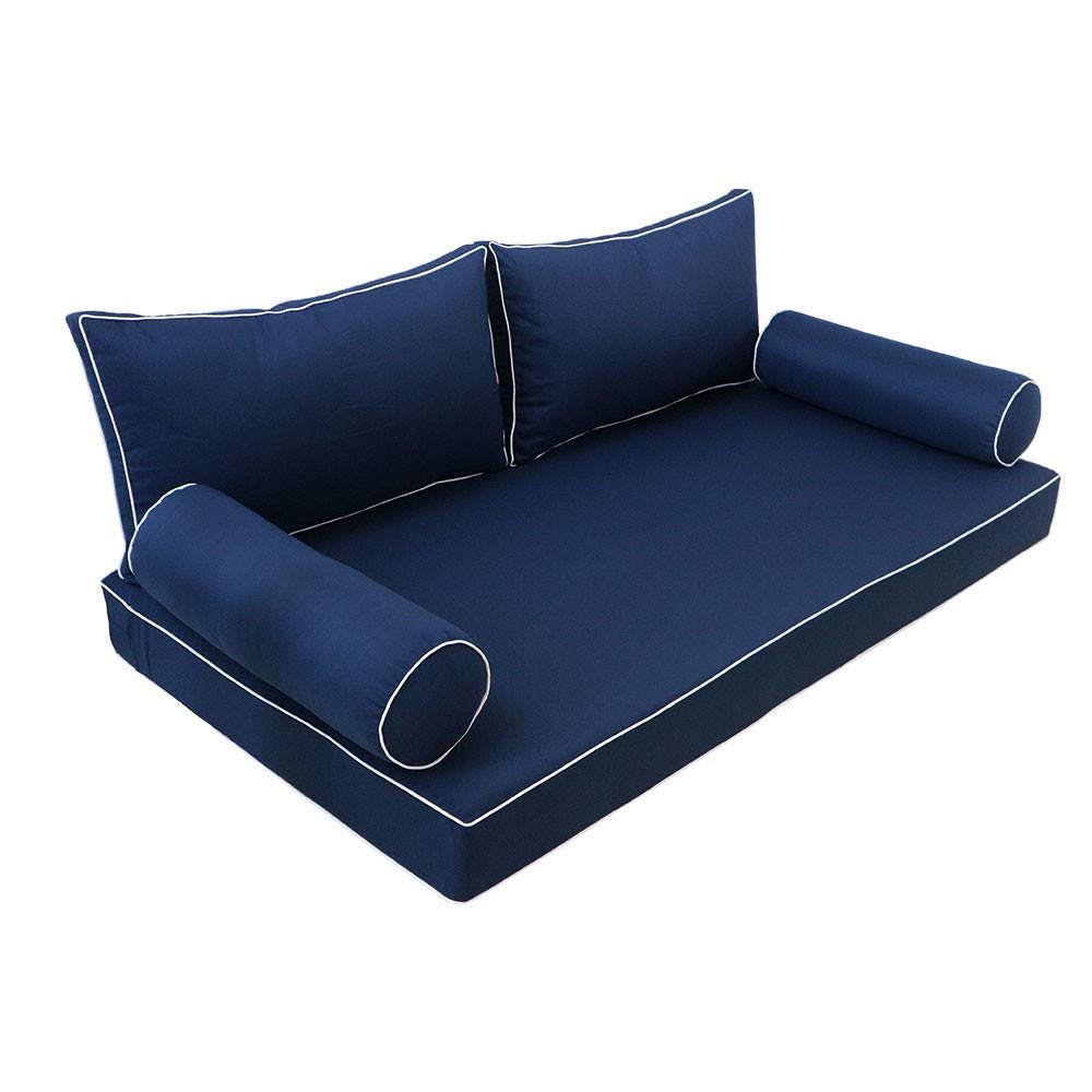 Prolinemax |SLIPCOVER ONLY|S2 Outdoor Daybed Mattress Bolster Backrest Cushion Covers Contrast Trim Twin AD101