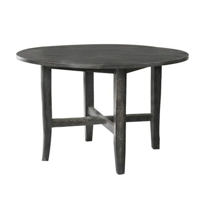 Benjara 47 Inch Farmhouse Style Round Wooden Dining Table, Gray