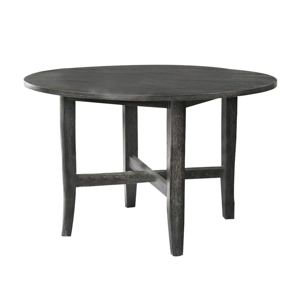 Benjara 47 Inch Farmhouse Style Round Wooden Dining Table, Gray