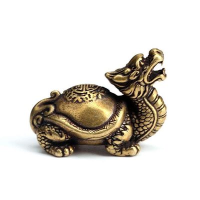 1pcs Pure Copper Chinese Dragon Turtle Lucky Desk Ornaments, Vintage Brass Auspicious Animal Sculpture, Miniatures Figurines Feng Shui Decor