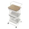 DTK 3 Tier Rolling Utility Cart with Cover Top Board, Movable Kitchen Storage Cart Trolley with Lockable Wheels, Cups, Hooks for Kitchen Bathroom Home Office Art Craft Storage and Organization(White) view 1