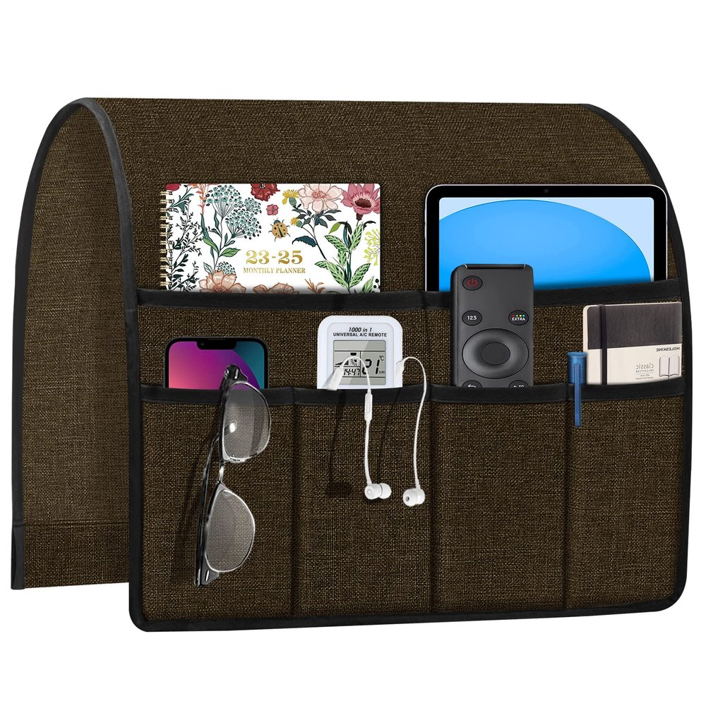 Joywell Tv Controller Holder for Couch Armchair Caddy Recliner Armrest Organizer Non Slip Sofa Arm Chair Caddie with 6 Pocket Storage for Magazine, Tablet, Phone, iPad, Dark Chocolate