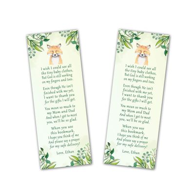 30 bookmarks fox forest animals baby shower favors personalized green gender neutral