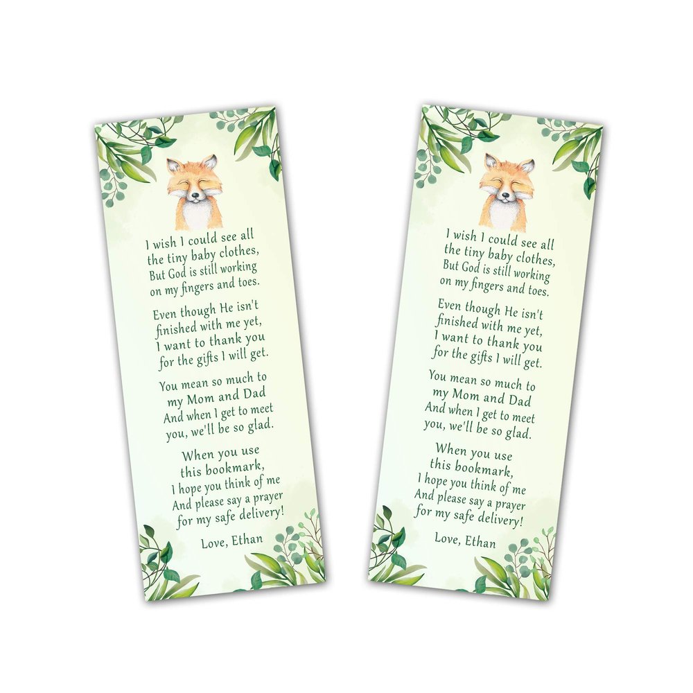 30 bookmarks fox forest animals baby shower favors personalized green gender neutral