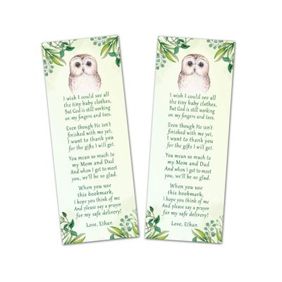 30 bookmarks owl forest animals baby shower favors personalized green gender neutral
