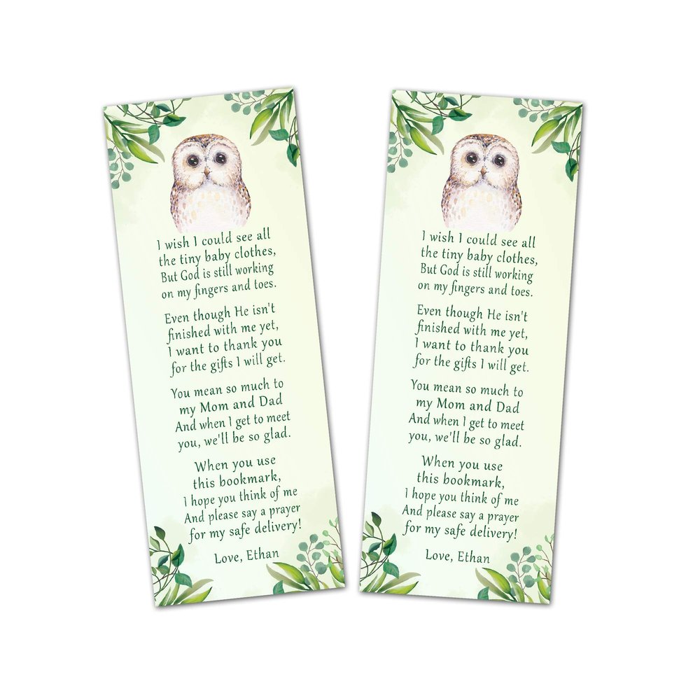 30 bookmarks owl forest animals baby shower favors personalized green gender neutral