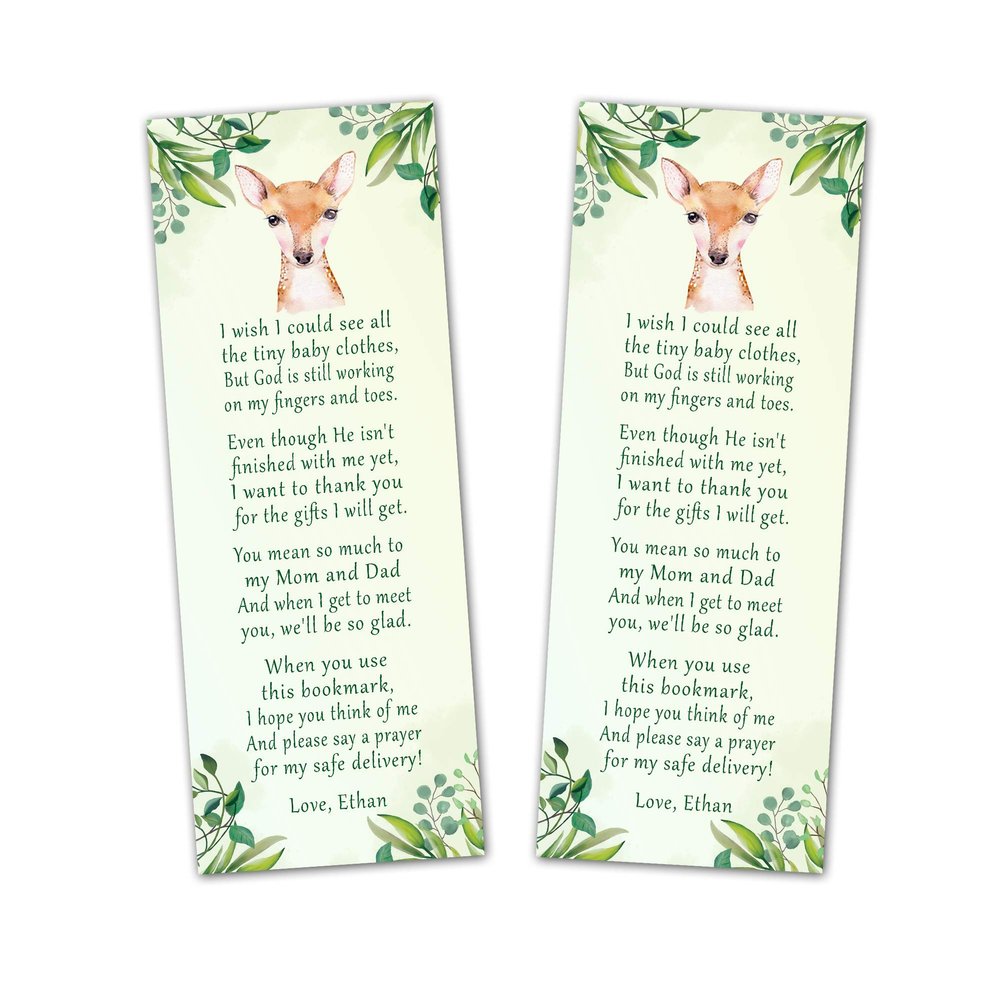 30 bookmarks deer forest animals baby shower favors personalized green gender neutral