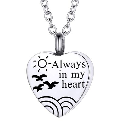 Stainless Steel Funeral Cremation Heart with Seagulls Heart Locket Pendant Keepsake Urn Necklace For Ashes Memorial Jewelry Mementos With Funnel Kit (Silver Heart)