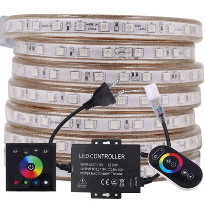 XUNATA RGB LED Strip Lights, 110V Color Changing Light Strip Dimmable with Remote, SMD5050 60 LEDs/M IP67 Waterproof Rope Lights for Holiday Party Festival Celebration Ambiance Lighting (62ft/19m)