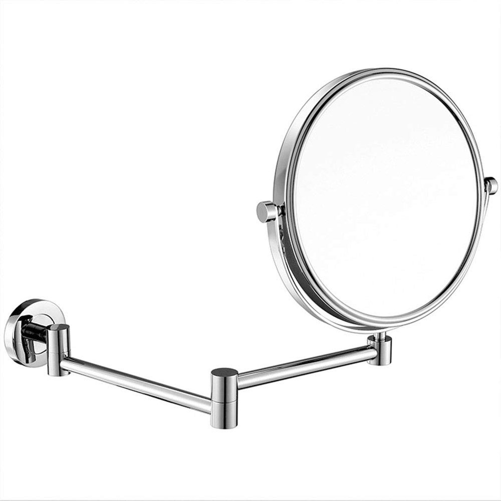 FOGUO Wall Mounted Makeup Mirror, Magnifying Wall Bathroom Mirror, Two-Sided Extendable, 360 Degree Swivel, Stainless Steel, for Bathroom, 8 in