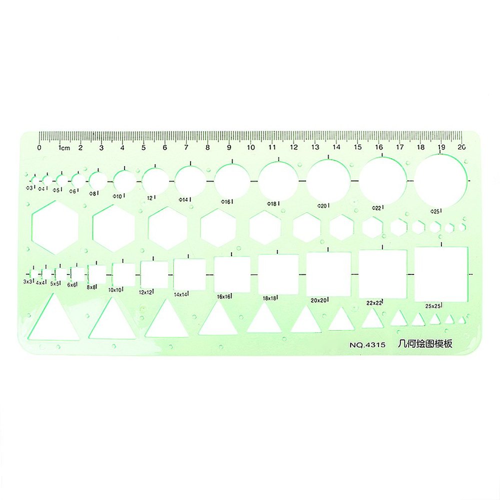 Clear Geometric Drawings Template Ruler,Plastic Circles Squares Hexagons Triangle Template Ruler Stencil Engineers Drawing Tool Office School Supplies Ideal Gift for Office, Classroom, Home