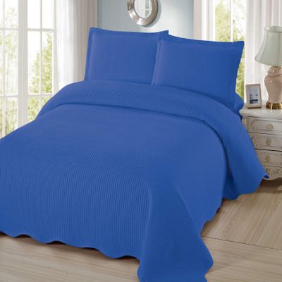3 Piece Pre-Washed Solid Bedspread (Royal Blue, King)