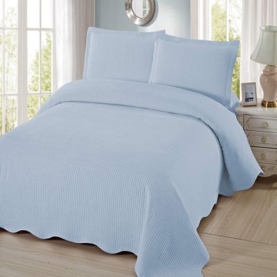 3 Piece Pre-Washed Solid Bedspread (Light Blue, King)