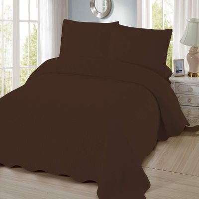 3 Piece Pre-Washed Solid Bedspread (Coffee, Cal-King)