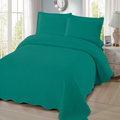3 Piece Pre-Washed Solid Bedspread (Turquoise, King)