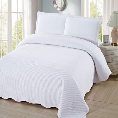 3 Piece Pre-Washed Solid Bedspread (White, King)